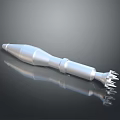 Silver Rocket Weapon With Pointed Tip And Multiple Tail Nozzles On Black Reflective Surface 3d model