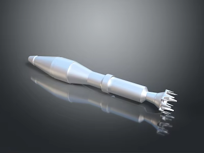 Silver Rocket Weapon With Pointed Tip And Multiple Tail Nozzles On Black Reflective Surface 3d model