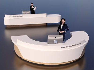Modern White Curved Reception Desks For Information Center With Professional Staff 3d model