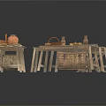 Rustic Wooden Dining Table Set With Bench Baskets Plates Jars And Tableware Items