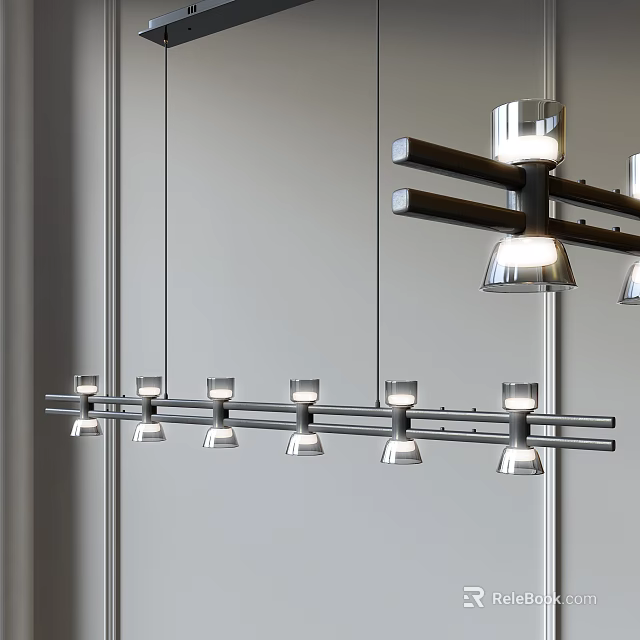Modern Linear Chandelier With Metal Frame And Multiple Light Heads 3d model