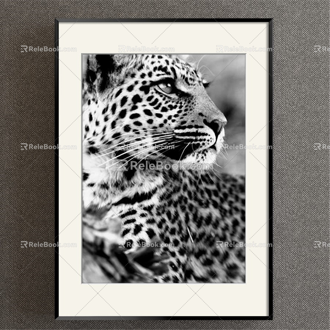 Modern Animal Painting Simple Black and White Children's Room Animal Leopard Decorative Painting 3d model