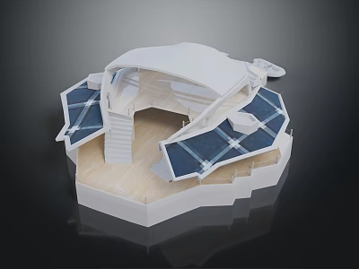 Modern Luxury Water Vehicle With White Exterior Wooden Deck And Solar Panels 3d model