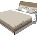 Upholstered Double Bed With Light Colored Mattress Wooden Legs And Pillows