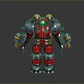 Red Robot Character With Mechanical Armor Green Eyes And Yellow Shoulder Components 3D Render 3d model
