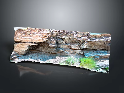 Detailed Rock Layer Scene Construction With Blue Water Gravel And Green Plants 3d model