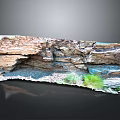 Detailed Rock Layer Scene Construction With Blue Water Gravel And Green Plants