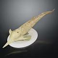 Detailed Fish Model with Long Snout Slender Body and Textured Surface on White Base