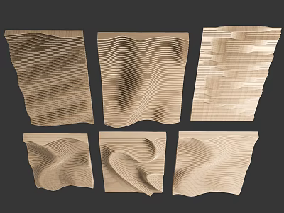 Various Textured Ceiling Panels In Neutral Tone With Wavy Striped And Patterned Designs 3d model