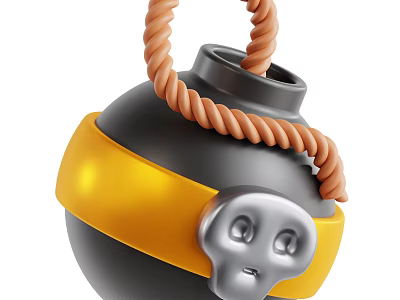 Grenade With Black Body Yellow Band Orange Twisted Fuse And Skull Symbol 3d model
