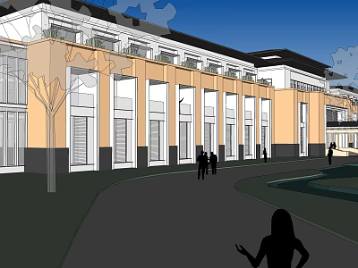 Modern Commercial Street With Modern Buildings Storefronts Pedestrian Area And People Walking 3d model
