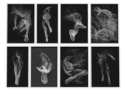 Abstract Paintings with White Lines Human Figures on Black Background 3d model