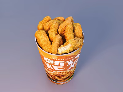 Crispy Fried Chicken Pieces in Paper Cup with Tasty Flavor and Crunchy Texture 3d model