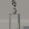 Elegant Decorative Ornament Set With White Vase And Small White Flowers On Black Stand