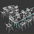 Modern Dining Table Set With Black Tables And White Chairs For Multiple Seating 3d model