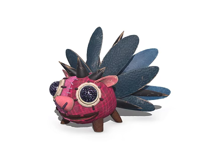 Game Movie Character With Pink Stitched Body Blue Leaf Shaped Spines And Starry Eyes 3d model