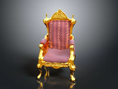 Ornate Royal Throne Chair With Golden Frame And Purple Upholstered Design 3d model