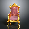 Ornate Royal Throne Chair With Golden Frame And Purple Upholstered Design