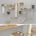 Wooden Wall Mounted Cat Furniture Set With Multi Level Platforms And Green Plants