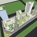 Modern Office Complex With Multiple High Rise Buildings And Green Courtyards 3d model