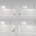 Modern Store Reception Desk Design With White Surface And Small Plant Decor 3d model