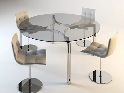 Round Glass Top Dining Table Set With Upholstered Chairs And Chrome Base 3d model