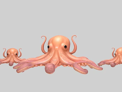 Multiple Pink Octopuses With Long Curled Tentacles And Black Eyes 3d model