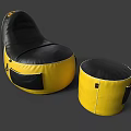 Yellow And Black Bean Bag Chair Set With Three Different Sizes For Home Living Room