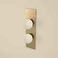 Modern Wall Sconce With Golden Rectangular Plate And Two White Round Bulbs On Beige Background 3d model