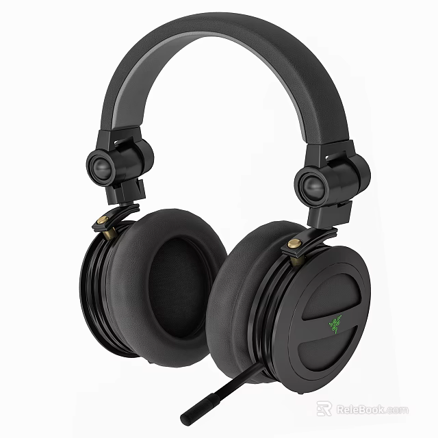 Black Over Ear Headphones With Soft Ear Cushions Adjustable Headband And Green Logo 3d model 