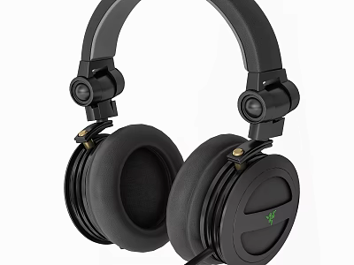 Black Over Ear Headphones With Soft Ear Cushions Adjustable Headband And Green Logo 3d model