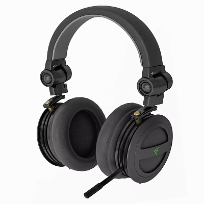 Black Over Ear Headphones With Soft Ear Cushions Adjustable Headband And Green Logo 3d model