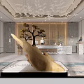 Elegant Modern Reception Area With Marble Desk Decorative Wall Chandelier And Patterned Rug 3d model