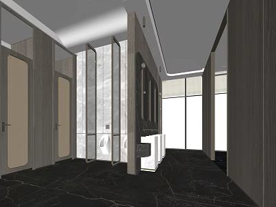 Modern Hotel Bathroom Interior Design With Marble Surfaces Glass Partition And Vanity 3d model