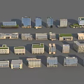 Modern Office Buildings With Various Architectural Styles And Green Roofs In Urban Complex