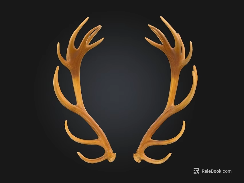 Pair of Symmetrical Brown Deer Antlers As Decorative Art Piece 3d model 