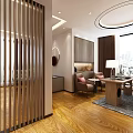 Modern Hotel Room Interior With Red Walls White Headboard Decorative Painting And River View Windows