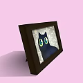 Brown Picture Frame With Black Cat Having Blue Eyes On Pink Background