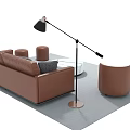 Modern Leather Sofa And Coffee Table Set With Marble Top Stools And Floor Lamp 3d model