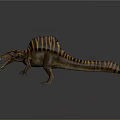 Spinosaurus Dinosaur 3D Model Standing Pose With Open Mouth And Orange Striped Sail