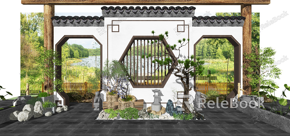 New Chinese style landscape sketch courtyard landscape model