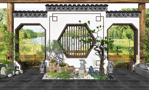 New Chinese style landscape sketch courtyard landscape 3d model