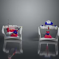 Game And Movie Mechanical Robot Characters With Red Blue White Bracket Stand Base Design