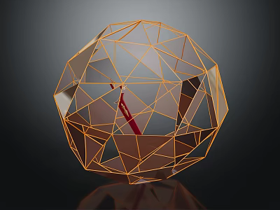 Modern Decorative Ornament Set With Spherical Geometric Wireframe And Golden Transparent Panels 3d model