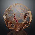 Modern Decorative Ornament Set With Spherical Geometric Wireframe And Golden Transparent Panels