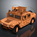 Rustic Brown Military Style Utility Vehicle Featuring Roof Mounted Gear And Large Wheels