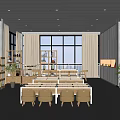 Bright Modern Kindergarten Interior Featuring Large Windows Bookshelves Toys Small Stools Plants And Staircase