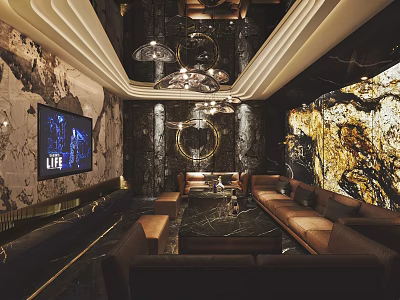 Luxurious Modern KTV Room Interior With Leather Sofa Large Screen And Ambient Lighting 3d model