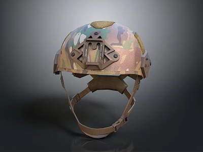 Tactical Camouflage Helmet With Adjustable Strap And Front Mounting Gear 3d model