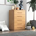 Wooden Chest of Drawers with Multiple Drawers Decorative Items and Plants in Living Room